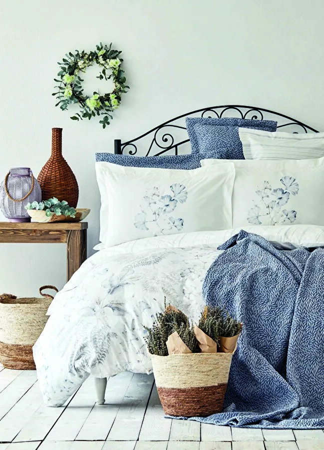 Karaca Home Vial 7 Parça İndigo Çift Kişilik Nevresim Takımı Yatak Örtüsü Seti