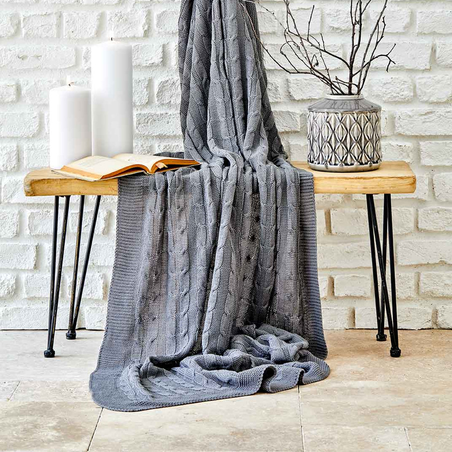 Karaca Home Sofa Gri Örgü Battaniye