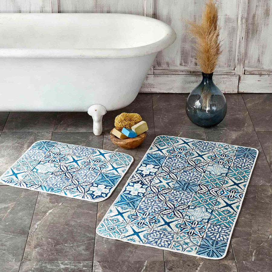 Karaca Home Blue Patch 2 Parça Baskılı Banyo Halısı