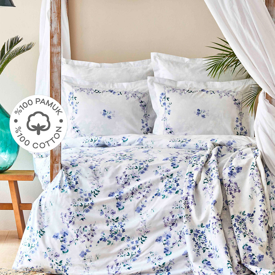 Karaca Home Montez Lila %100 Pamuk Çift Kişilik Nevresim Pike Set