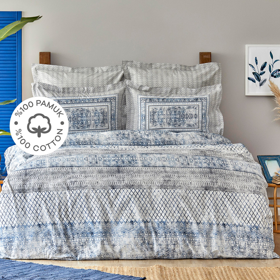 Karaca Home Gianna İndigo %100 Pamuk Tek Kişilik Nevresim Takımı