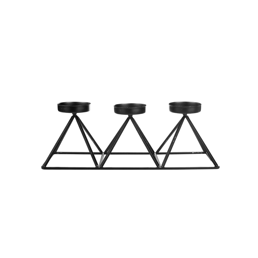 Karaca Home Geometri 3lü Mumluk Siyah 36x13cm