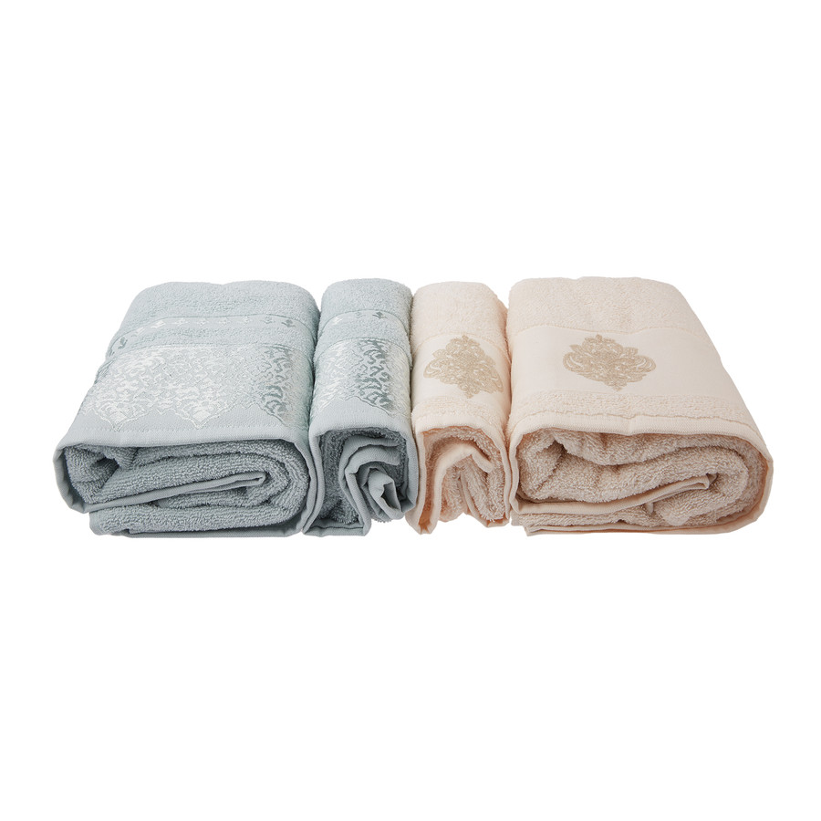 Karaca Home Vivien Flos 4 Parça Mint - Bej Hamam Seti