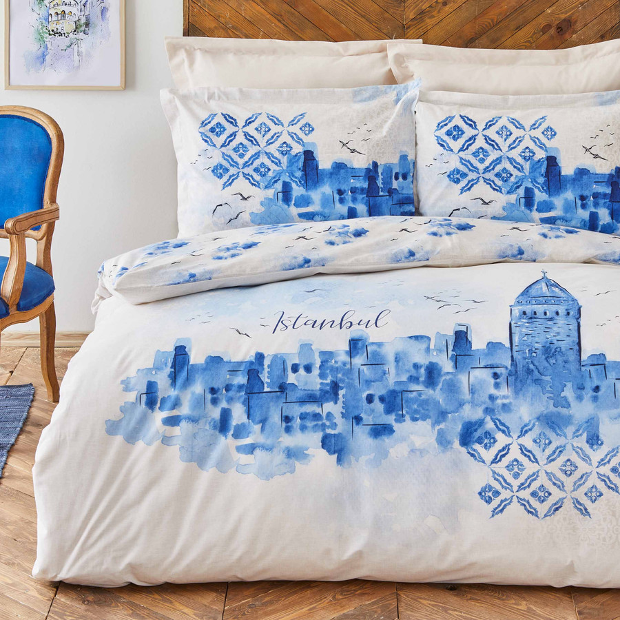 Karaca Home Galata Mavi %100 Pamuk Çift Kişilik Nevresim Takımı
