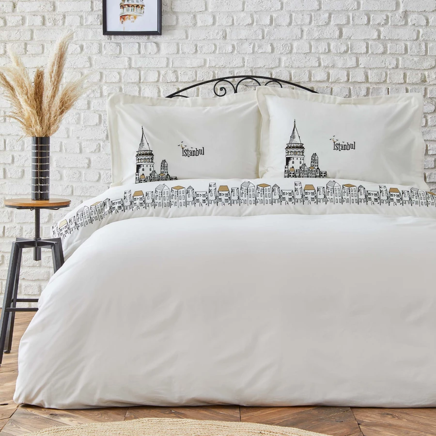 Karaca Home Galata Siyah Nakışlı Çift Kişilik %100 Pamuk Nevresim Takımı