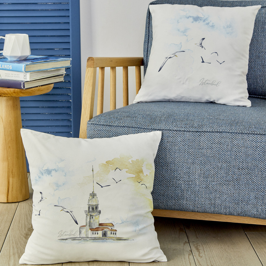 Karaca Home Kız Kulesi İndigo Throw Kırlent