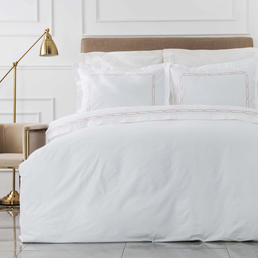 Karaca Home White Col Oriane Bej Nakışlı Percale Çift Kişilik Nevresim Takımı