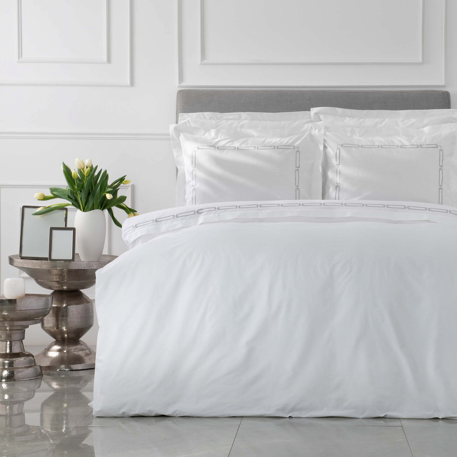 Karaca Home White Collection Oriane Gri Nakışlı Percale Çift Kişilik Nevresim Takımı