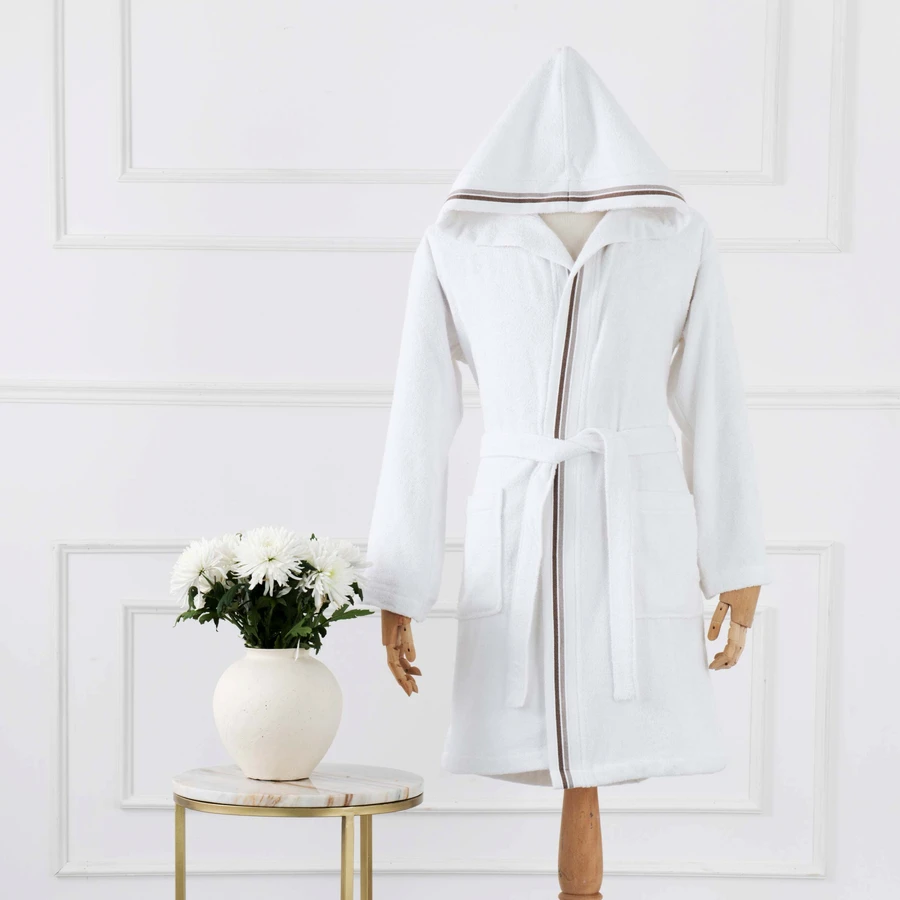 Karaca Home White Col Bej Melanj Bornoz S/M