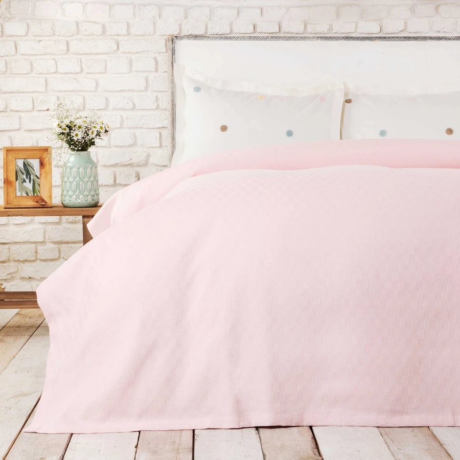 Karaca Home Boni Pudra %100 Pamuk Çift Kişilik Pike