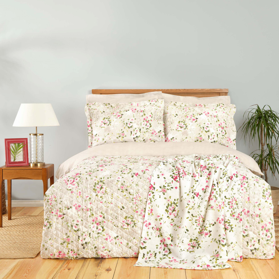 Karaca Home Divine Bej %100 Pamuk Çift Kişilik Summer Set (Nevresim Takımı+Pike)