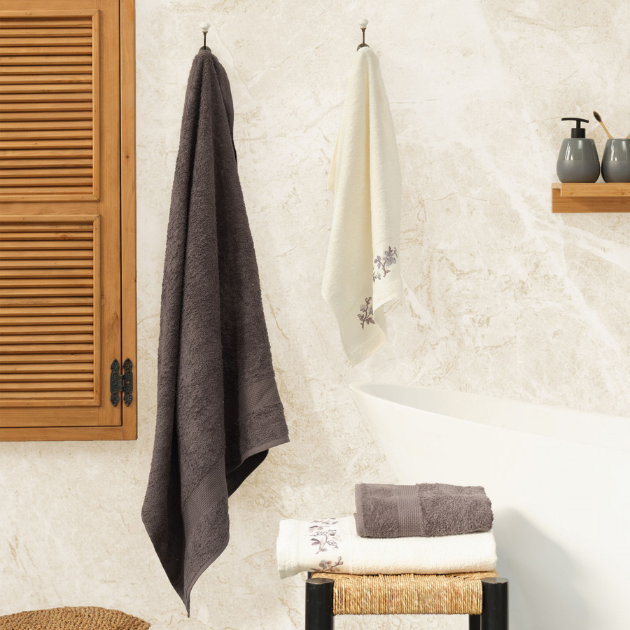 Karaca Home Flora Nakışlı Beden/ Yüz Havlusu Hamam Seti Gri