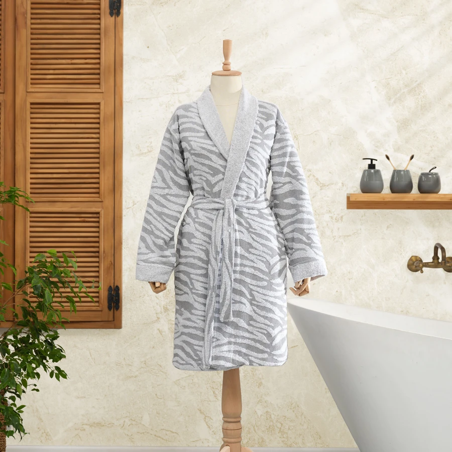 Karaca Home Zebra Gri %100 Pamuk Bornoz S/M