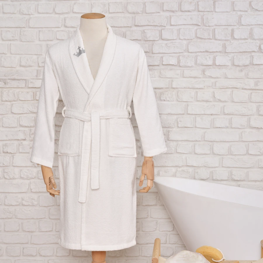 Karaca Home King Nakışlı OffWhite %100 Pamuk Erkek Bornoz L/XL