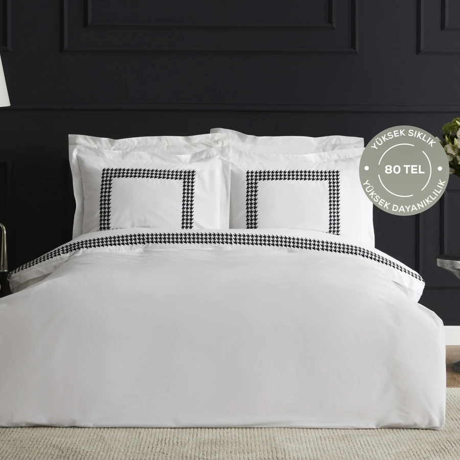 Karaca Home White Collection Juanita 80 Tel %100 Pamuk Çift Kişilik Percale Nevresim Takımı Nakışlı Beyaz