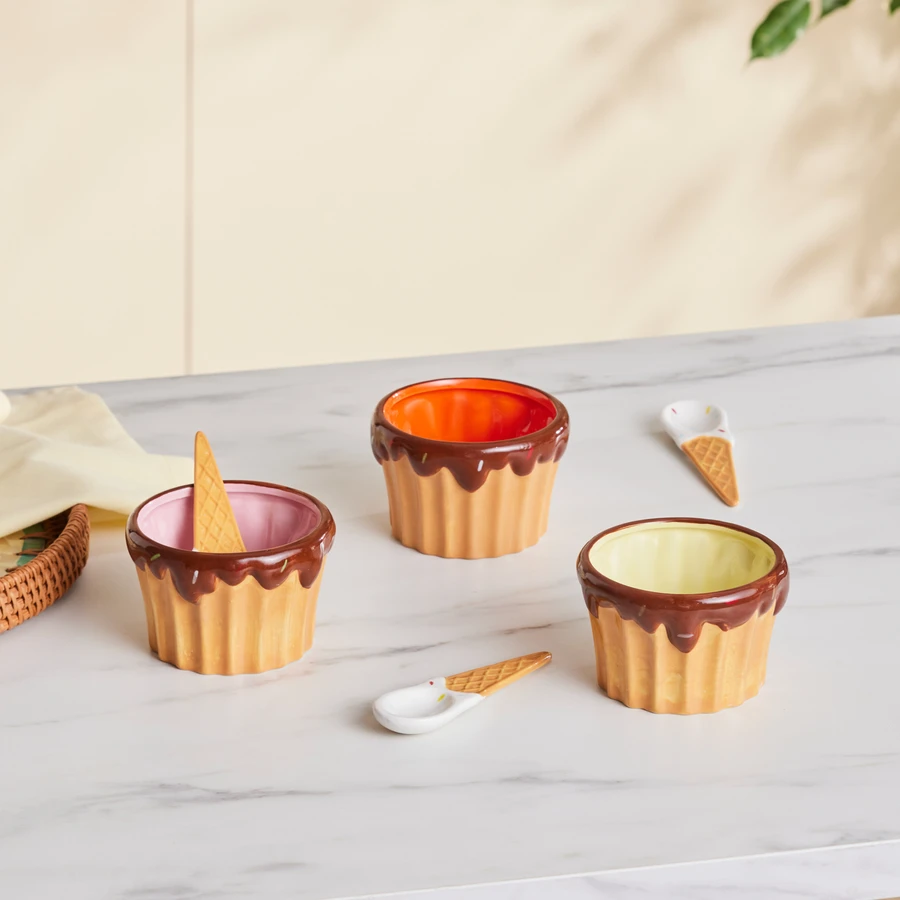 Karaca Cherry On Top 3'lü Kaşıklı Dondurma Kasesi