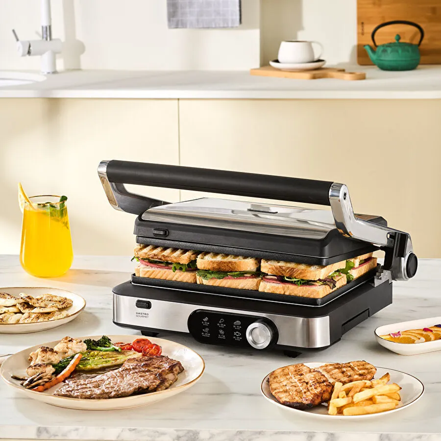Karaca Gastro Gourmet Döküm Izgara ve Tost Makinesi Inox 6 Dilim Kapasiteli
