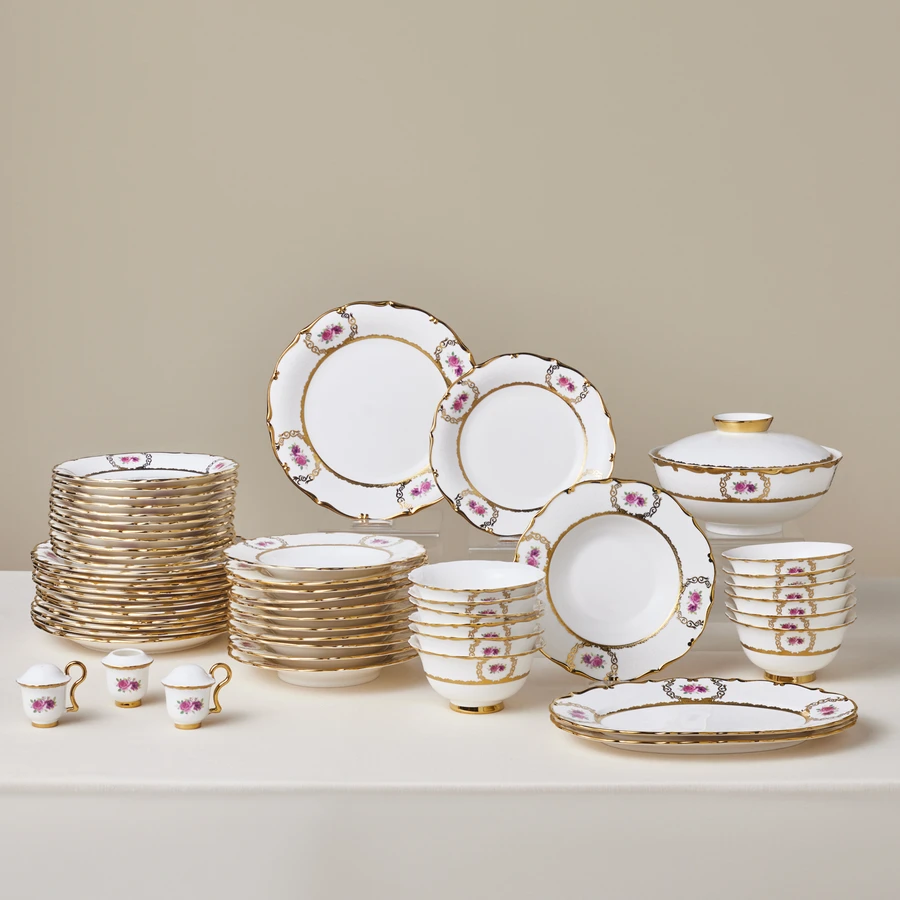 Karaca Royal Bone Elizabeth 55 Parça 12 Kişilik Yemek Takımı Gold