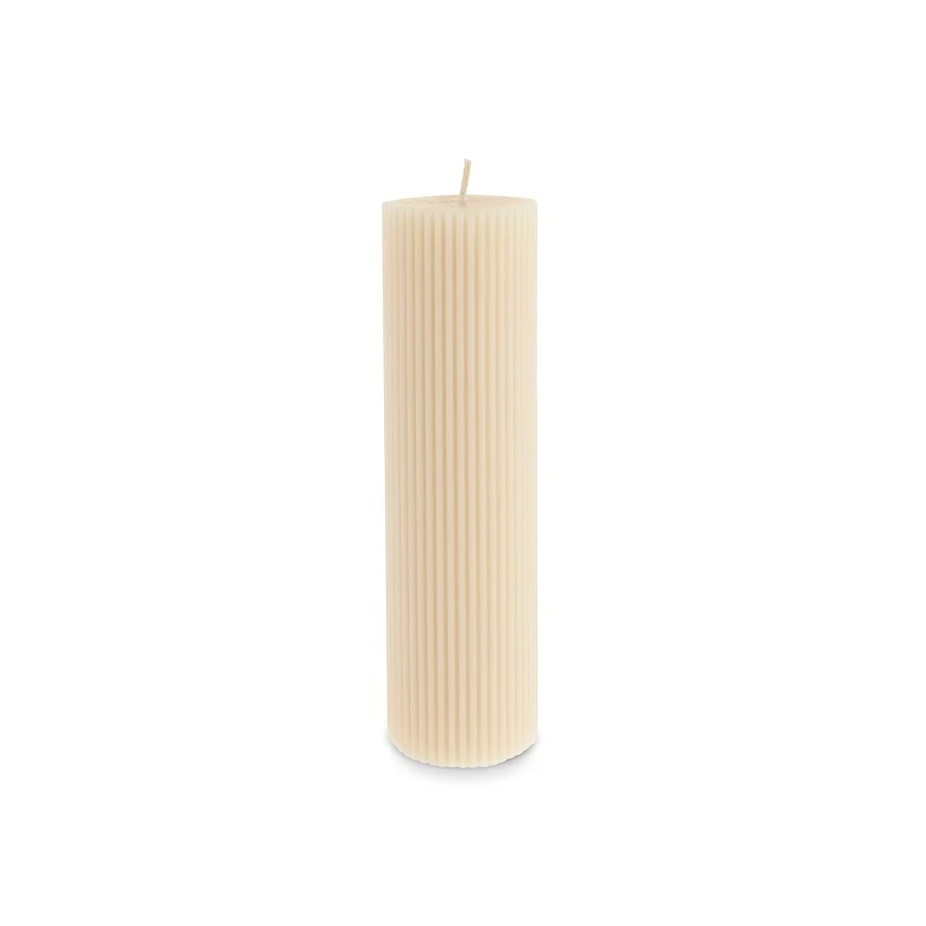 Karaca Striped Tırtıklı Sütun Mum 20 cm Bej