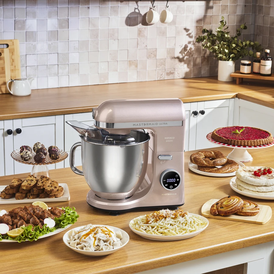 Karaca Mastermaid Chef Ultra D2000W Dijital Ekranlı Hamur Yoğurma Makinesi Pearly Pink 7L