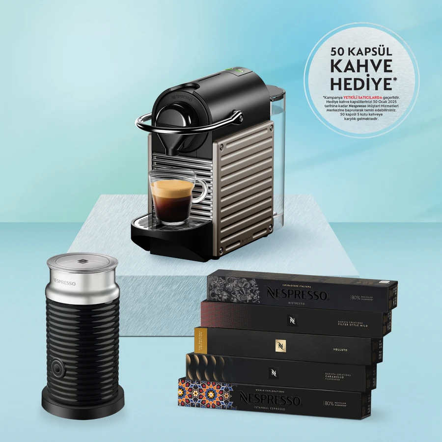 Nespresso C66T Pixie Titan Kahve Makinesi ve Süt Köpürtücü Aksesuar
