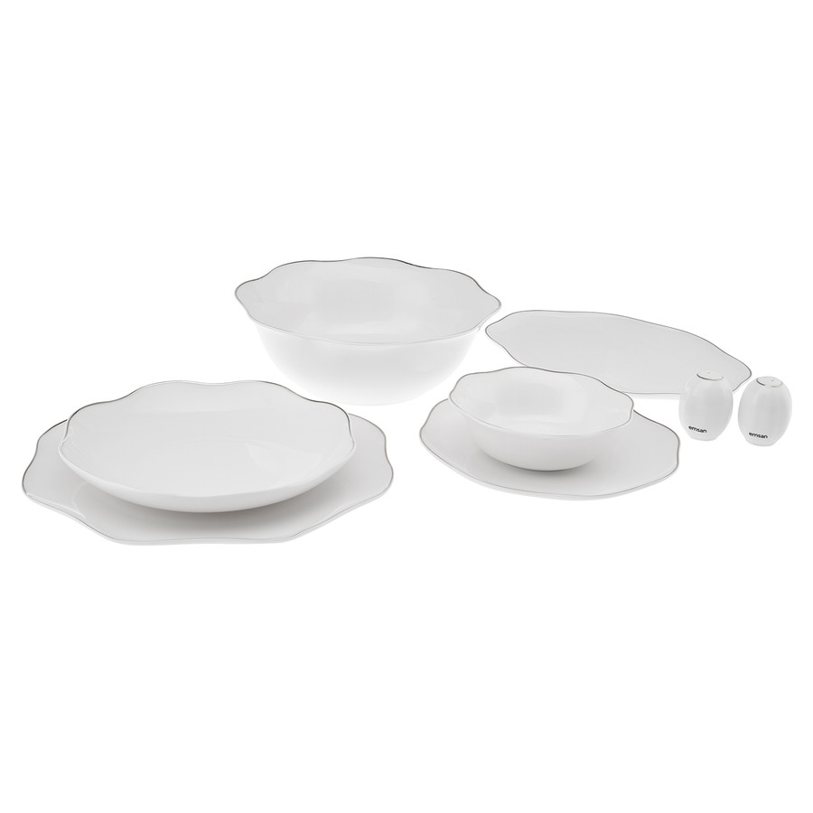 Emsan Lotus Fine Bone 53 Parça 12 Kişilik Yemek Takımı Platin