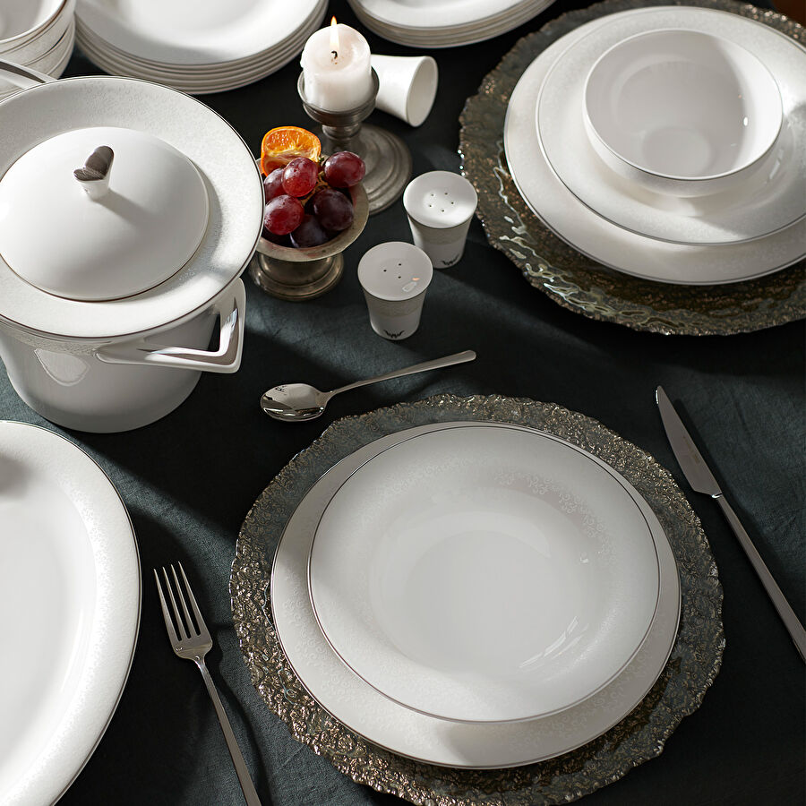 Karaca Silvermask Platin 60 Parça 12 Kişilik Porselen Yemek Takımı