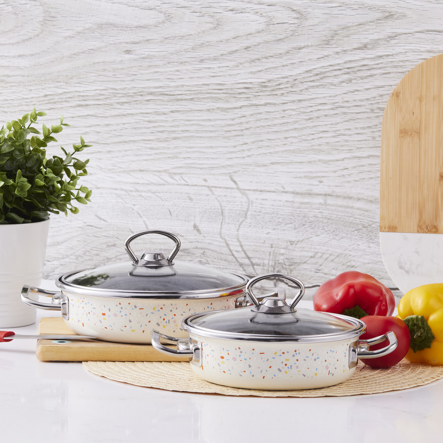 Karaca Emaye Terazzo Krem 2li Sahan Set