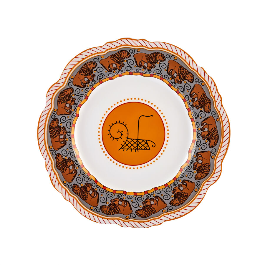 Karaca x Arslantepe Dalgalı Hitit Arslanı Porselen Pasta Tabağı 20 cm