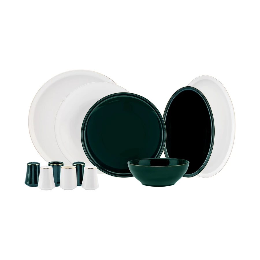 Karaca Elara Green White 57 Parça 12 Kişilik New Bone Yemek Takımı