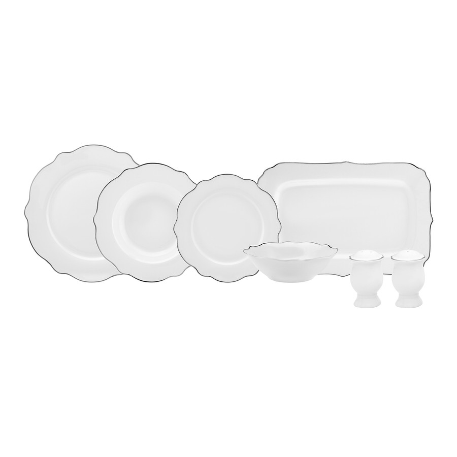 Karaca Daisy Wave Shape Kayıklı Porselen 27 Parça 6 Kişilik Yemek Takımı Platinium