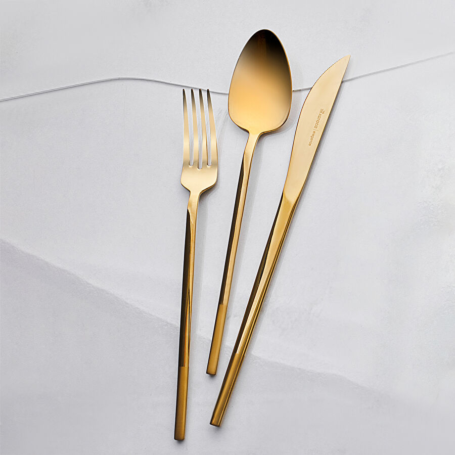 Karaca Vibe 84 Parça 12 Kişilik Elegance Mat Saplı Gold Kutulu Çatal Kaşık Bıçak Takımı