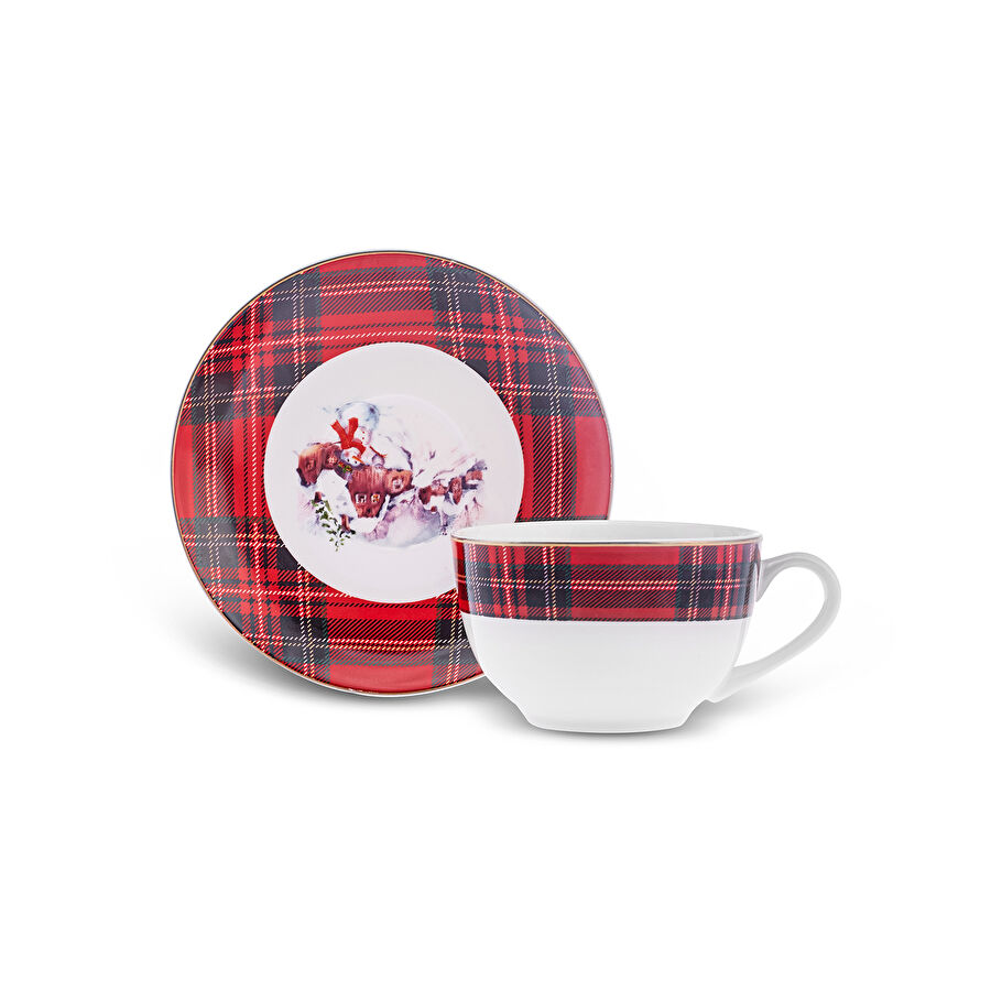 Karaca New Year Yılbaşı Çay Fincanı Ve Tabağı 220 ml Kırmızı