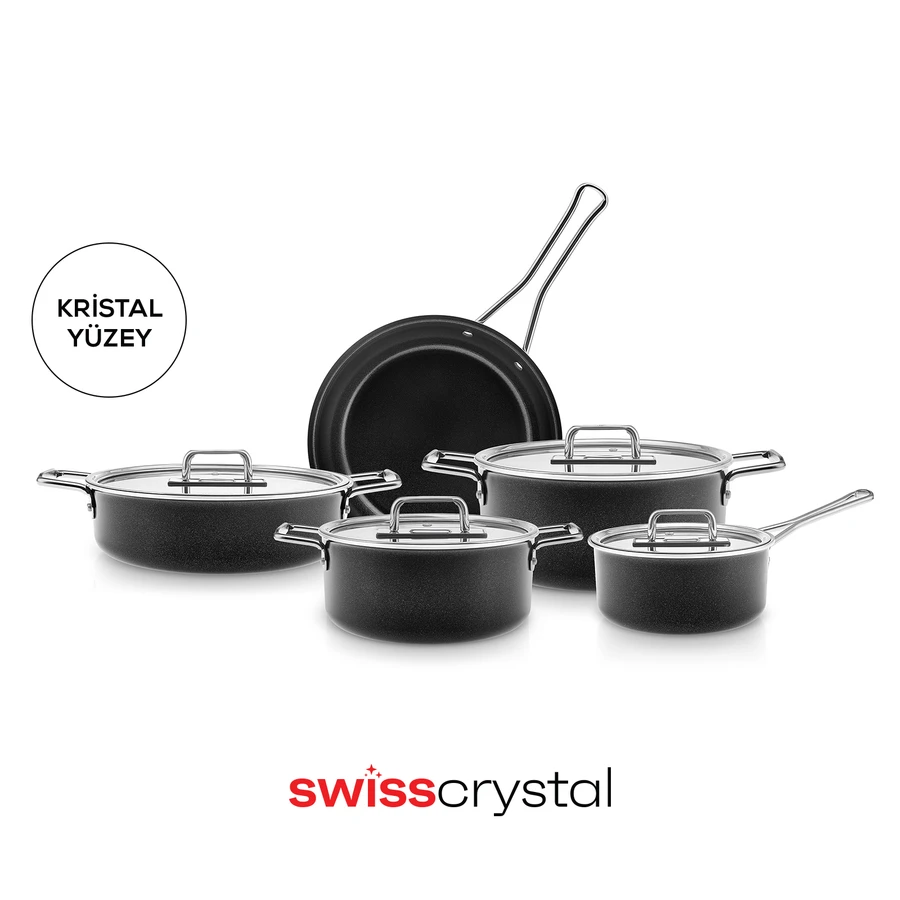 Karaca Swiss Crystal Mastermaid 9 Parça Tencere Seti Shiny Black