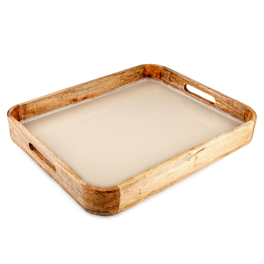 Jumbo Creme Ahşap Tutmalı Tepsi 40x32 cm