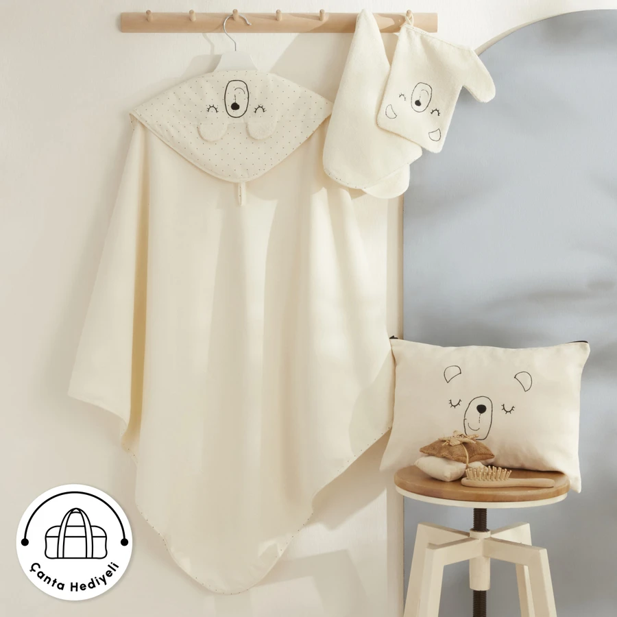 Karaca Home Bear %100 Pamuk Bebek Havlu Kundak Kese Set