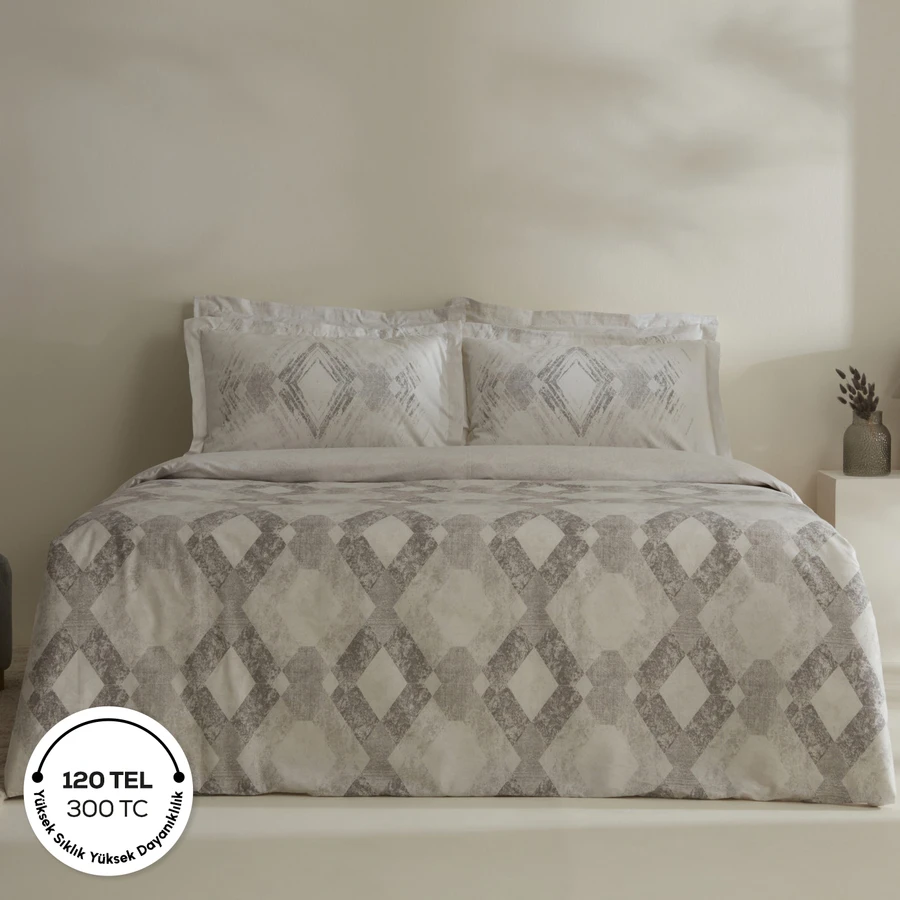 Karaca Home Chain %100 Pamuk 120 Tel Çift Kişilik Saten Nevresim Takımı Gri