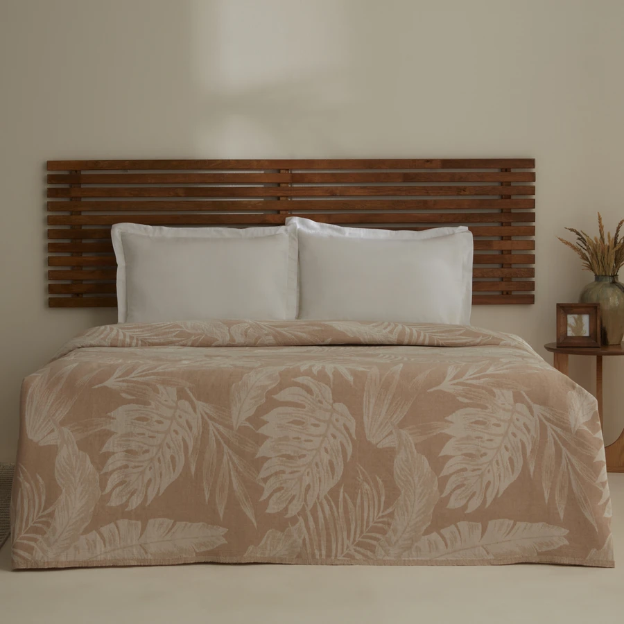 Karaca Home Leafy Sea Müslin Çift Kişilik Tek Pike Bej