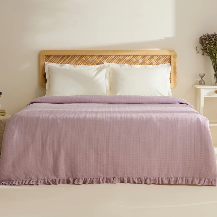 Karaca Home Maye %100 Pamuk Fırfırlı Tek Kişilik Tek Pike Mürdüm
