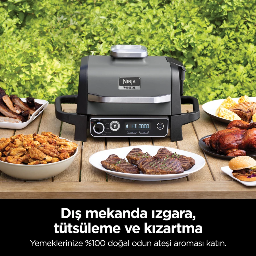 Ninja Woodfire Elektrikli Barbekü Grill ve Smoker Gri Siyah