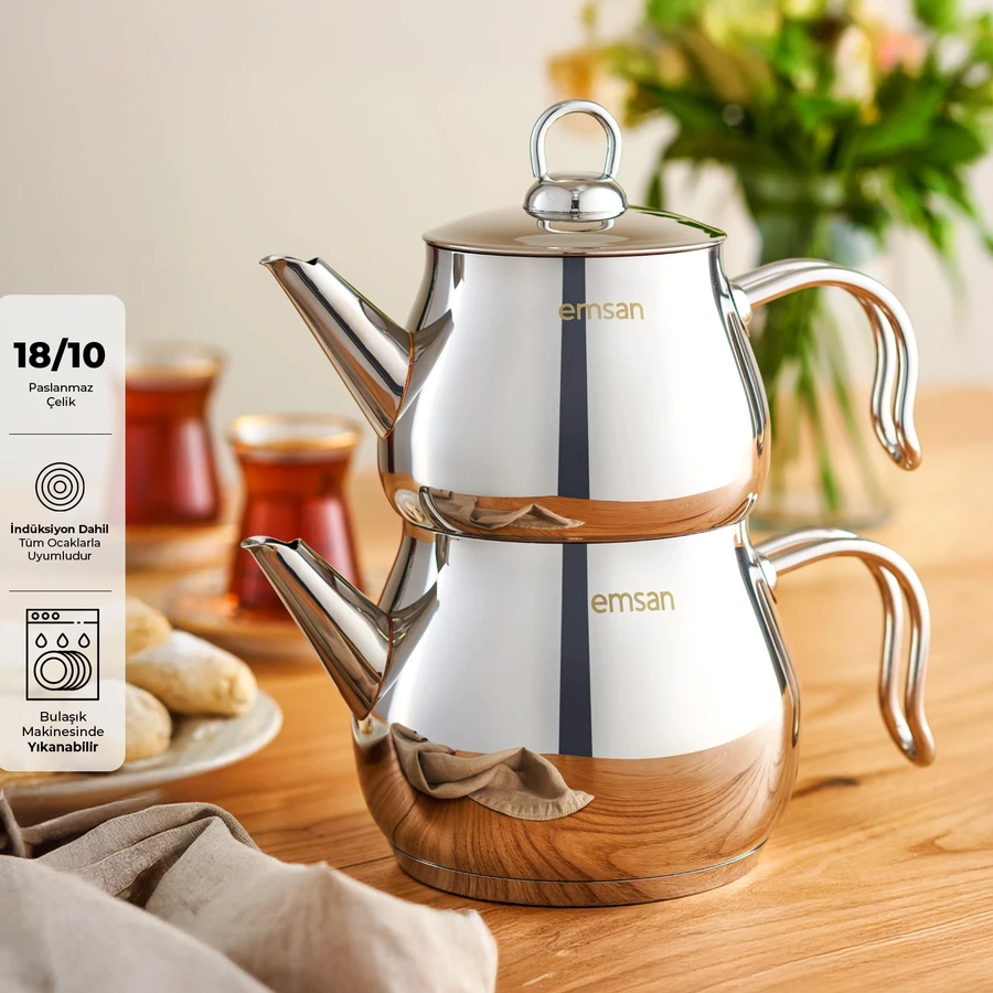 Emsan Lina Midi Çaydanlık Takımı İnox 1 - 1.6 Lt