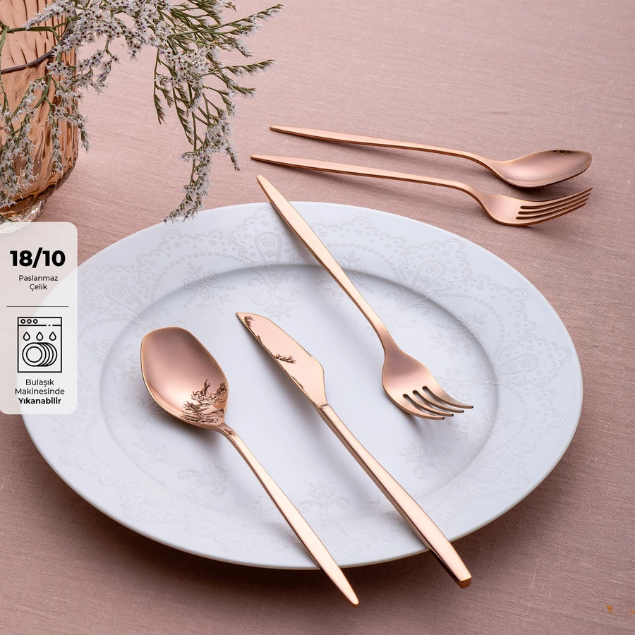 Emsan Alisa 30 Parça Parlak Bronz Kutulu Çatal Kaşık Bıçak Takımı
