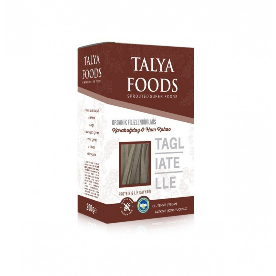 Talya Foods Ham Kakaolu Organik Filizlendirilmiş Çiğ Karabuğday Tagliatelle 200 G