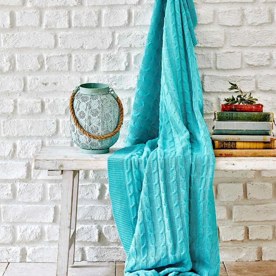 Karaca Home Sofa Açık Mavi Örgü Battaniye
