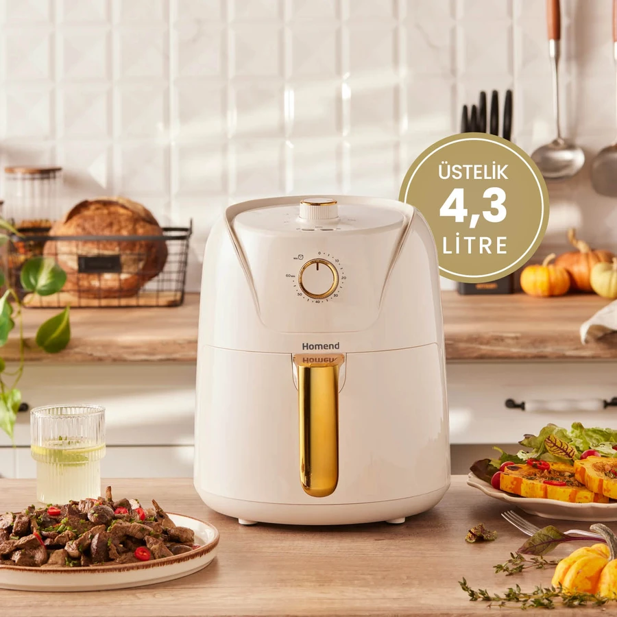 Homend Airfryday 2504H 8 Farklı Programlı, 4,3 Litre Airfryer Krem