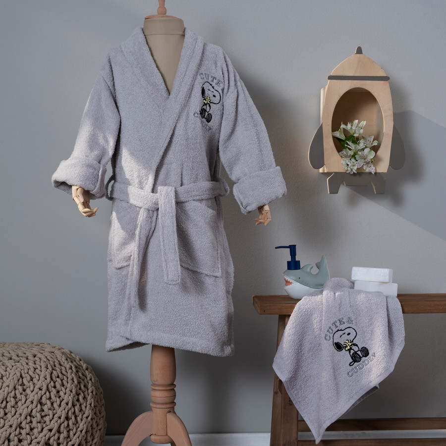 Peanuts by Karaca Home Cute&Cuddly Gri Nakışlı Çocuk Bornoz 6-8 Yaş