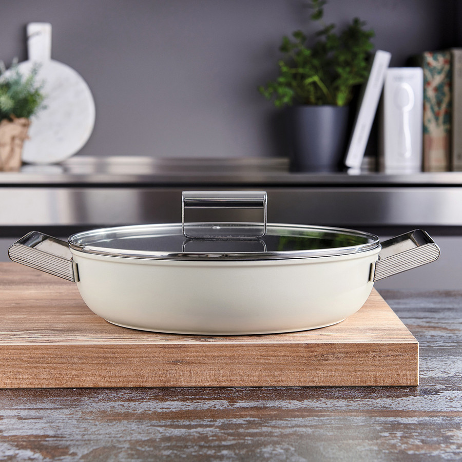 Smeg Cookware Krem Tencere Cam Kapaklı 28 cm