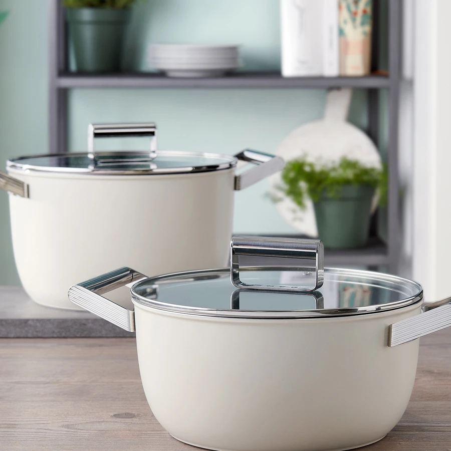 Smeg Cookware Krem Tencere Cam Kapaklı 26 cm