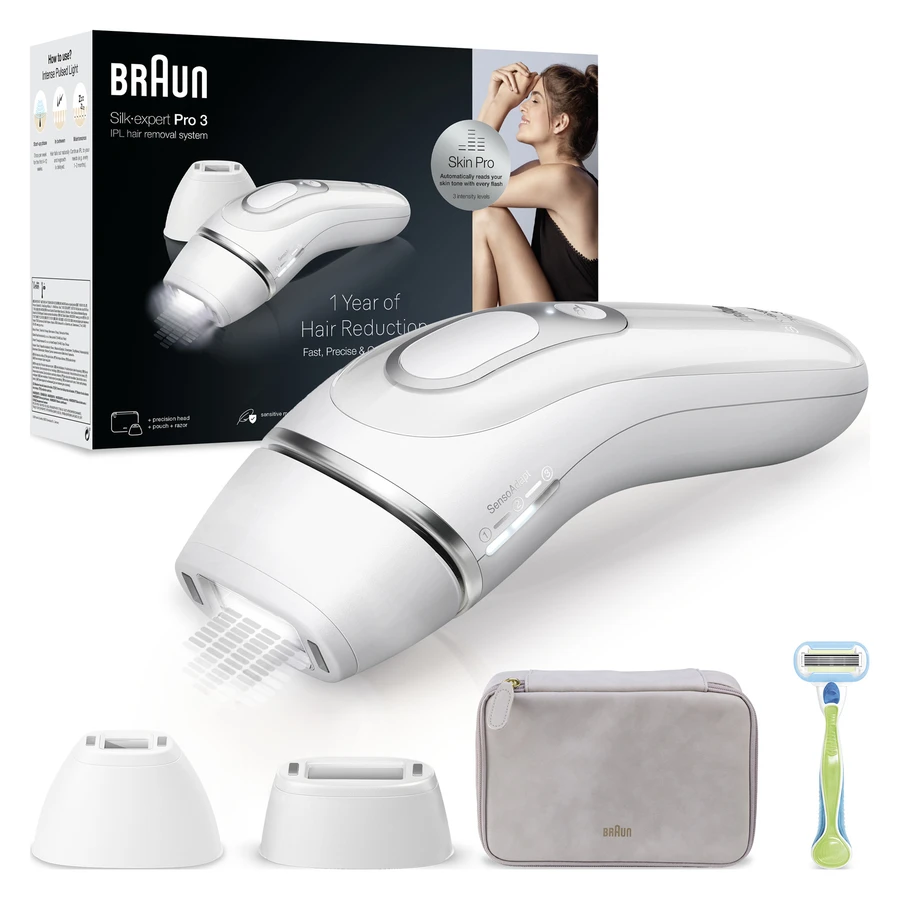 Braun IPL Silk Expert Pro 3 Evde Tüy Alma Çanta Venus Tıraş Makinesi 2 Başlık ile PL3132 Beyaz Gümüş