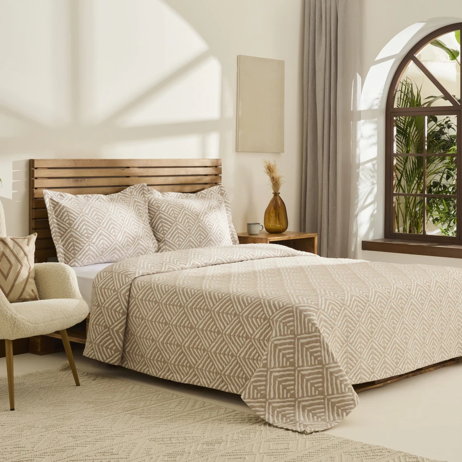 Kaşmir Home Space Çift Kişilik Yatak Örtüsü Takımı Bej